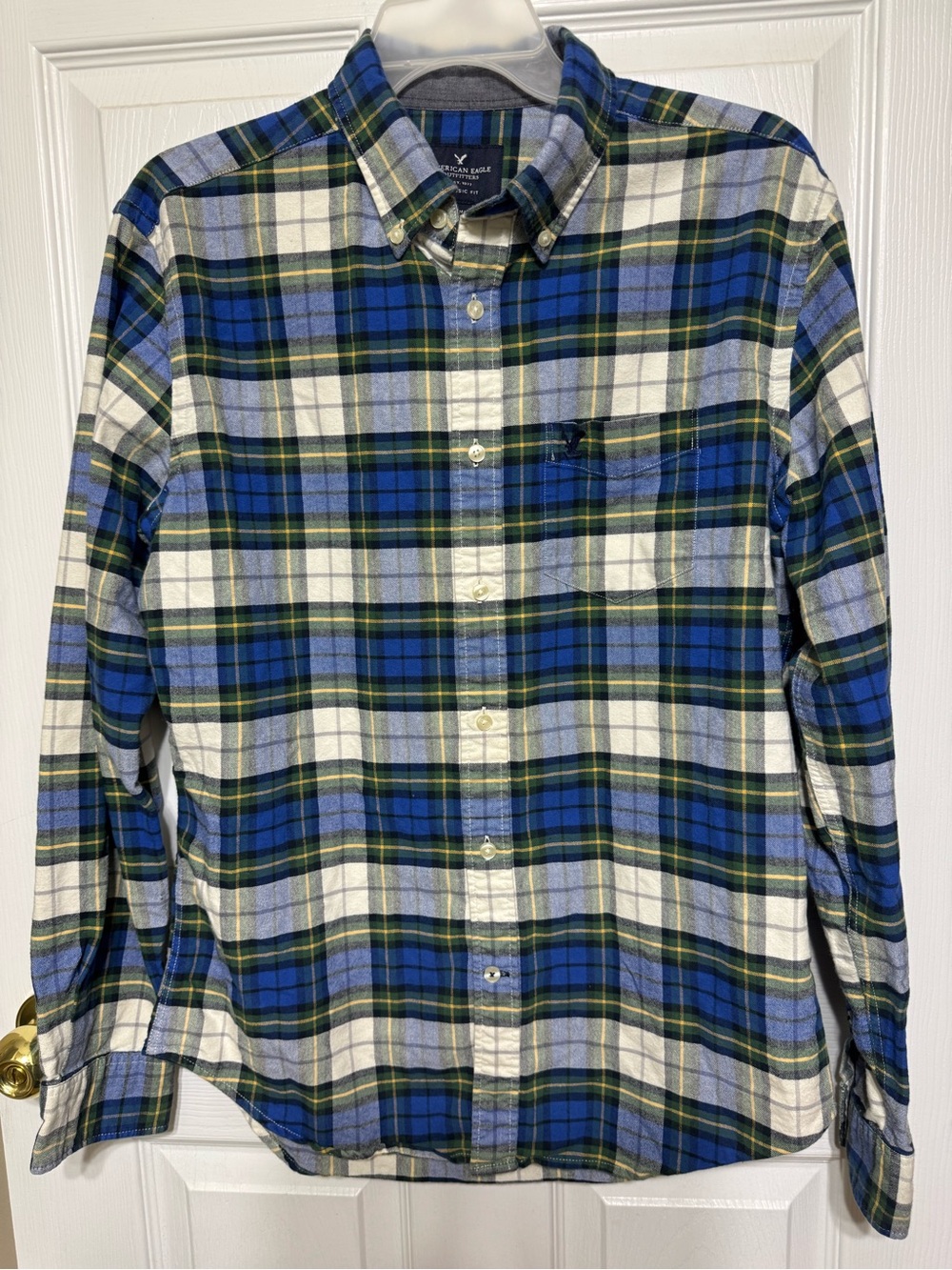 American Eagle Oxford Plaid Button Down Shirt Classic Fit Sz M